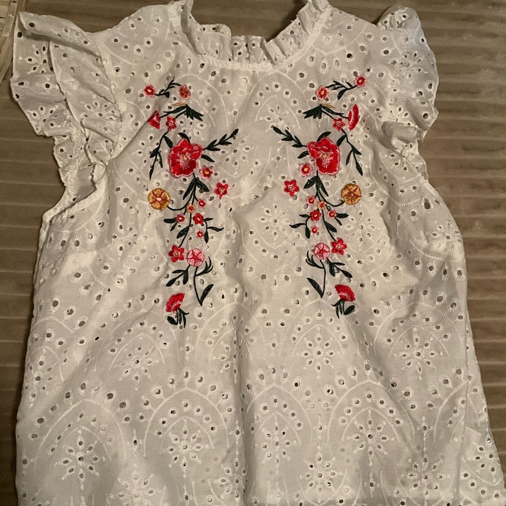 SHEIN White Floral Embroidered Blouse